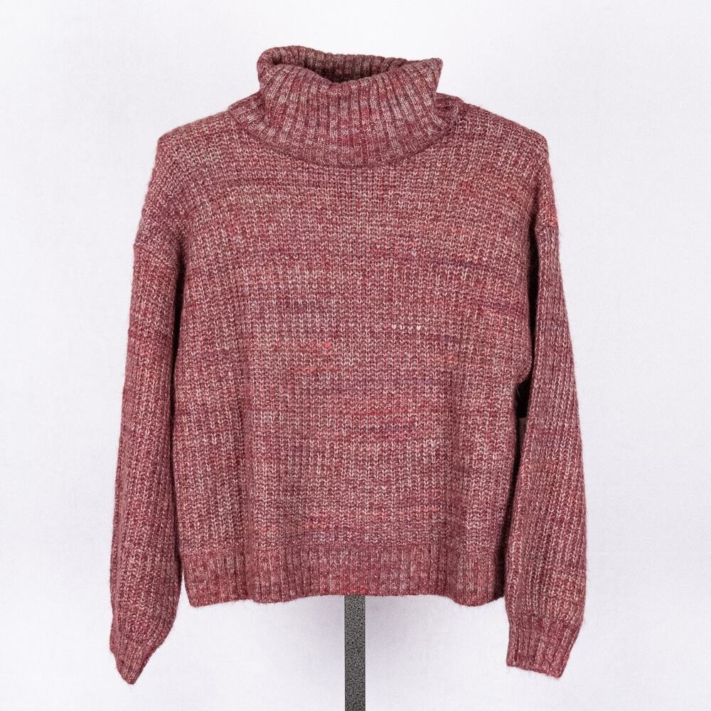 Old Navy Women Wool Blend Turtleneck Sweater MEDIUM Chunky Knit Heathered Marled